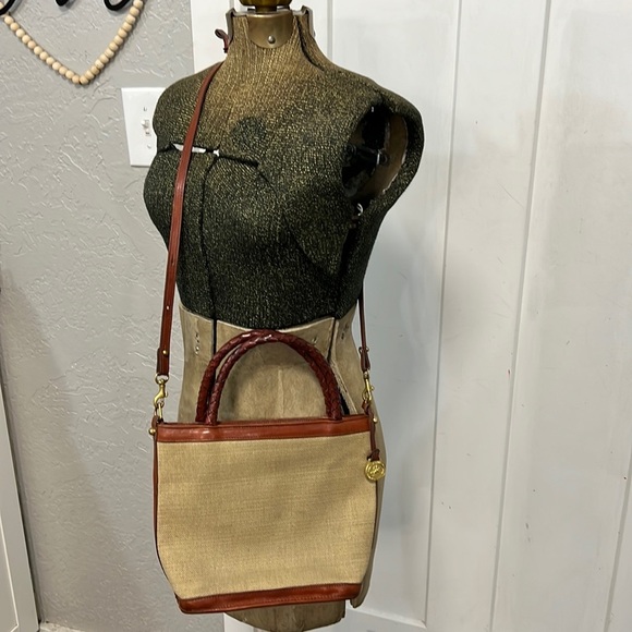 BRAHMIN MINI CANVAS & LEATHER CROSSBODY BAG - Picture 1 of 16